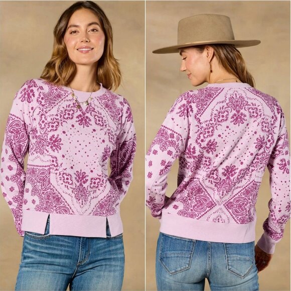 Sundance Tops - NWT Sundance Sz XXL Maebelle Pink Sweatshirt Embroidered Paisley Boho Loungewear